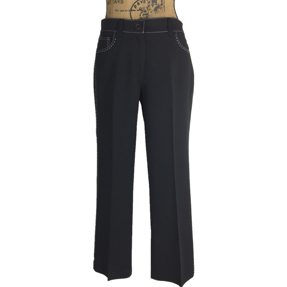 Nicole Max Pant 6 Black White Contrast Stitch 2 Pocket Freddie Crop Work USA